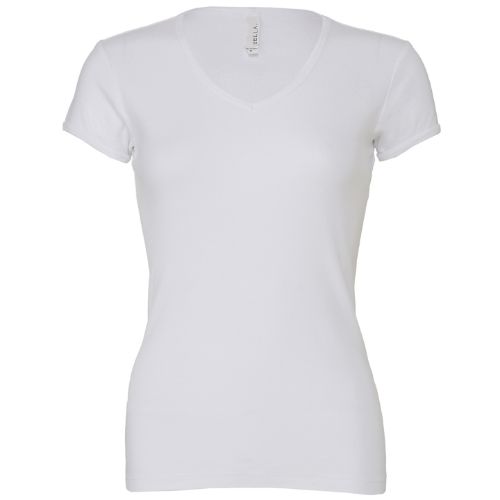 Bella Canvas Baby Rib Short Sleeve V-Neck T-Shirt White